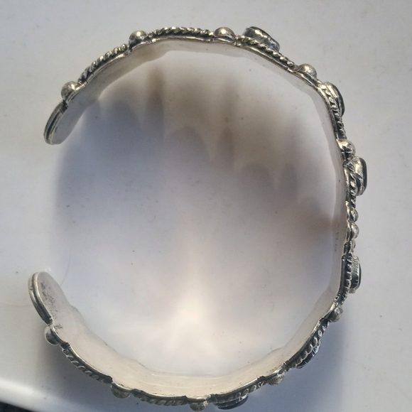 Southwest Mexico 925 Sterling Silver Onyx Cuff Vintage Bracelet - Picture 7 of 12